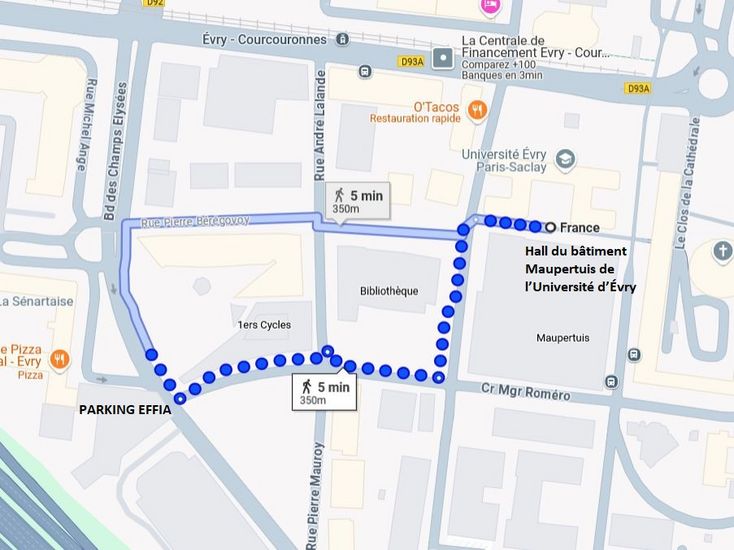 Itinéraire du parking vers le point de rendez vous